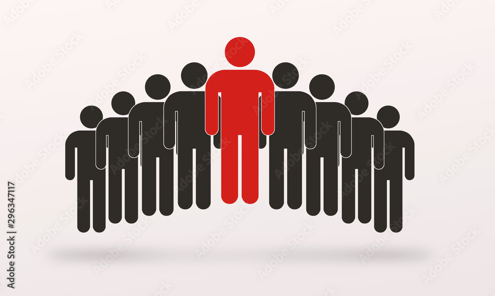 Red leader with black team on light background Red leader with black team on light background