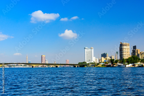 Residential and office buildings of the Cairo city. View from Nile river