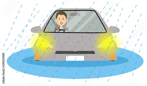 水没する車
