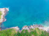 Aerial view sea island beach with green tree