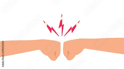 Fist bump of two competitors or rivals in conflict and resistance. Punching and touching knuckles in anger disagreement. Seamless looped cartoon animation. Fighting gesture motion graphics.