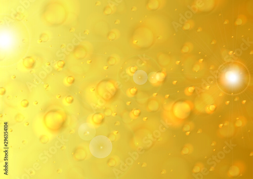 Vibrant yellow golden bokeh lights particles abstract background. Vector glowing shiny design