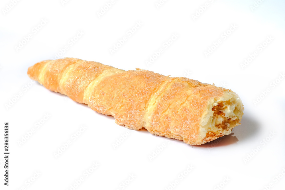 sweet breads cream roll on white background. sweet breads cream roll on white background.