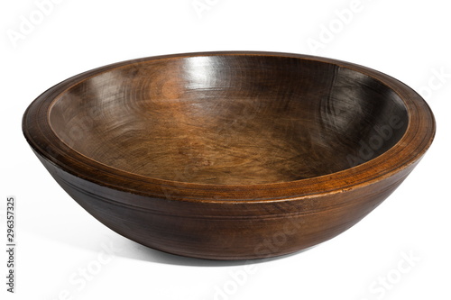Obraz na plátne Vintage empty old turned wooden bowl isolated on white