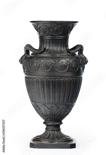 Vintage Greek or Roman vase, amphora ornament in black isolated on white
