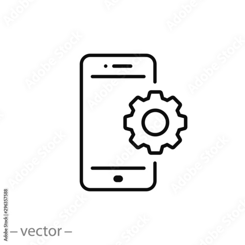 setting up applications on a mobile phone, icon, updating software, thin line web symbol on white background - editable stroke vector illustration eps10