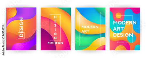 Abstract background set Fluid Geometric design with liquids and shapes. Trendy vector for templates, cards, color covers. Wave Liquid shape on multycolor background, vector background.