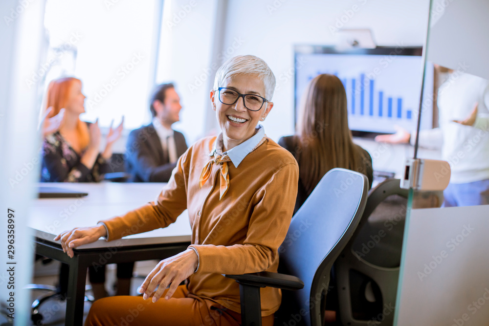 Portrait of cheerful senior businesswoman in office Portrait of cheerful senior businesswoman in office