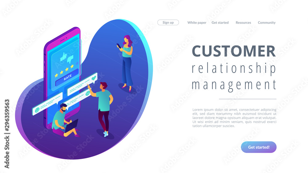 Clients writing and reading feedback on mobile phone. Customer feedback, customer rating feedback, customer relationship management concept. Isometric 3D website app landing web page template Clients writing and reading feedback on mobile phone. Customer feedback, customer rating feedback, customer relationship management concept. Isometric 3D website app landing web page template