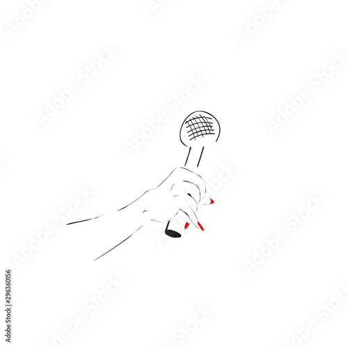 Microphone in a hand on a white background. Vector.