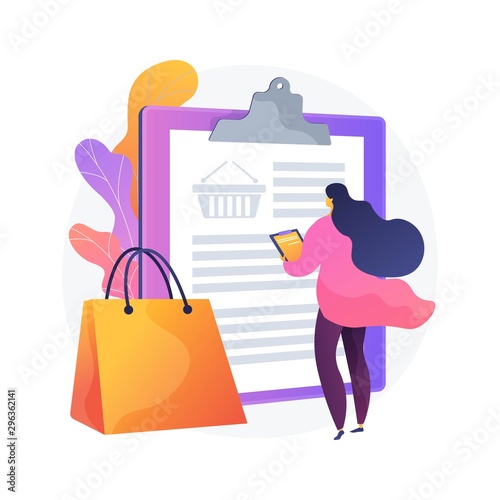 Expenses calculation. Wishlist planning, shopping list, purchases summary. Internet supermarket basket, shopper wishlist creative design element. Vector isolated concept metaphor illustration