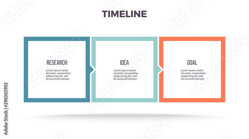 Business infographics. Timeline with 3 steps, options, squares. Vector template.