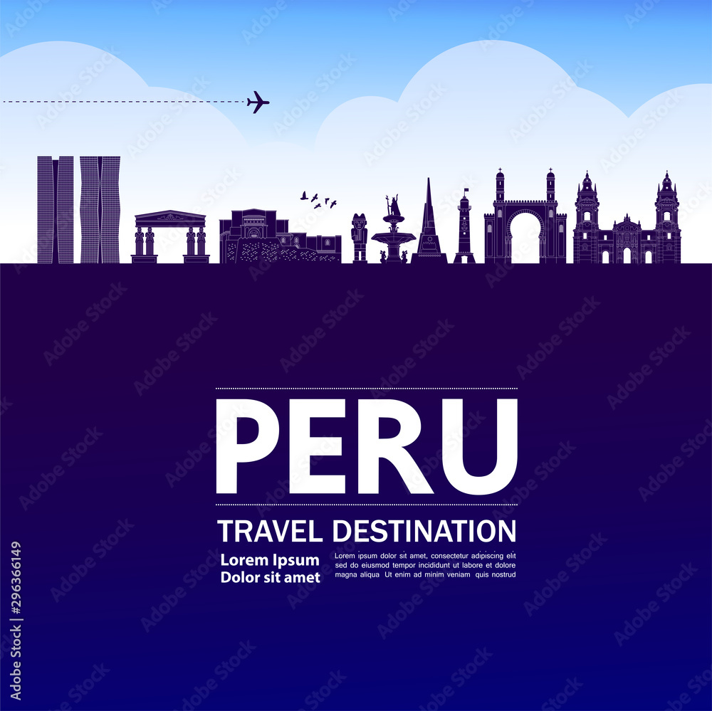 Peru travel destination grand vector illustration.