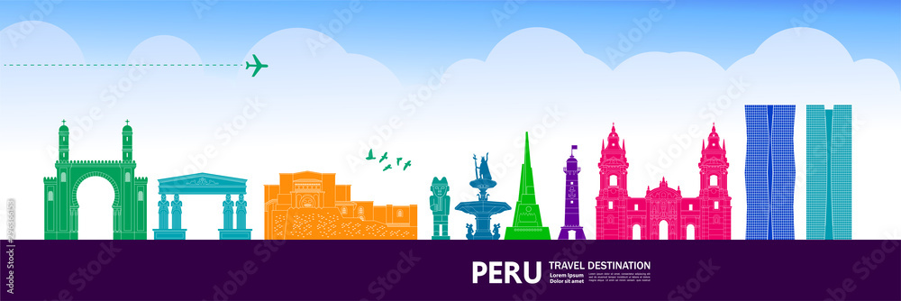 Peru travel destination grand vector illustration. - obrazy, fototapety, plakaty 