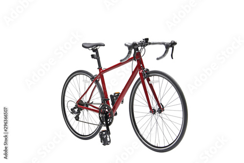Isolated Women Sport Road Bike With Red Frame