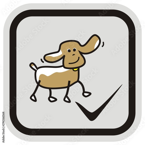 Dog accepted, entry for dogs is allowed, funny illustration at frame, gray background, vector icon