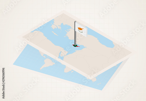 Cyprus selected on map with isometric flag of Cyprus. photo