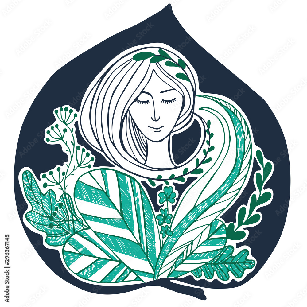 Girl in grass vector illustration of a graphic outline for an emblem logo Girl in grass vector illustration of a graphic outline for an emblem logo