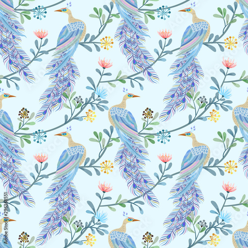 Beautiful peacock seamless pattern.