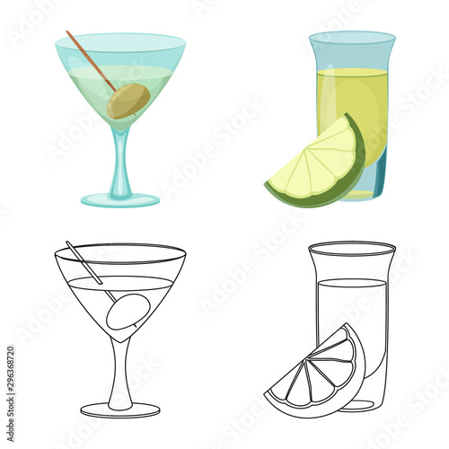 Isolated object of drink and bar logo. Set of drink and party stock vector illustration.
