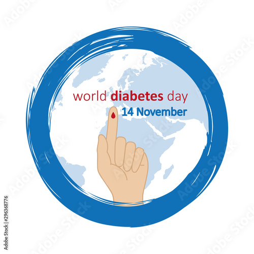 blue circle and finger with blood drop world diabetes day 14 november vector illustration EPS10