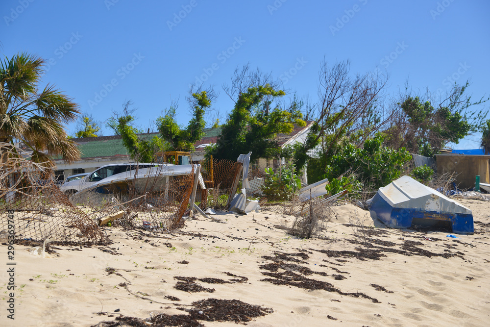 After the hurricane boats and other debris on the beach