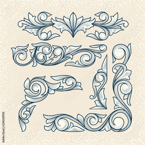 Vintage decorative floral design elements