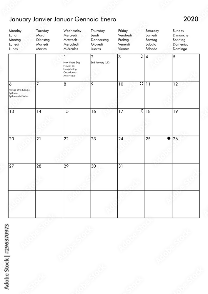 January 2020 calendar - UK, Germany, France, Italy, Spain holida January 2020 calendar - UK, Germany, France, Italy, Spain holida