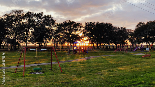 Scenic view of playground at dawn