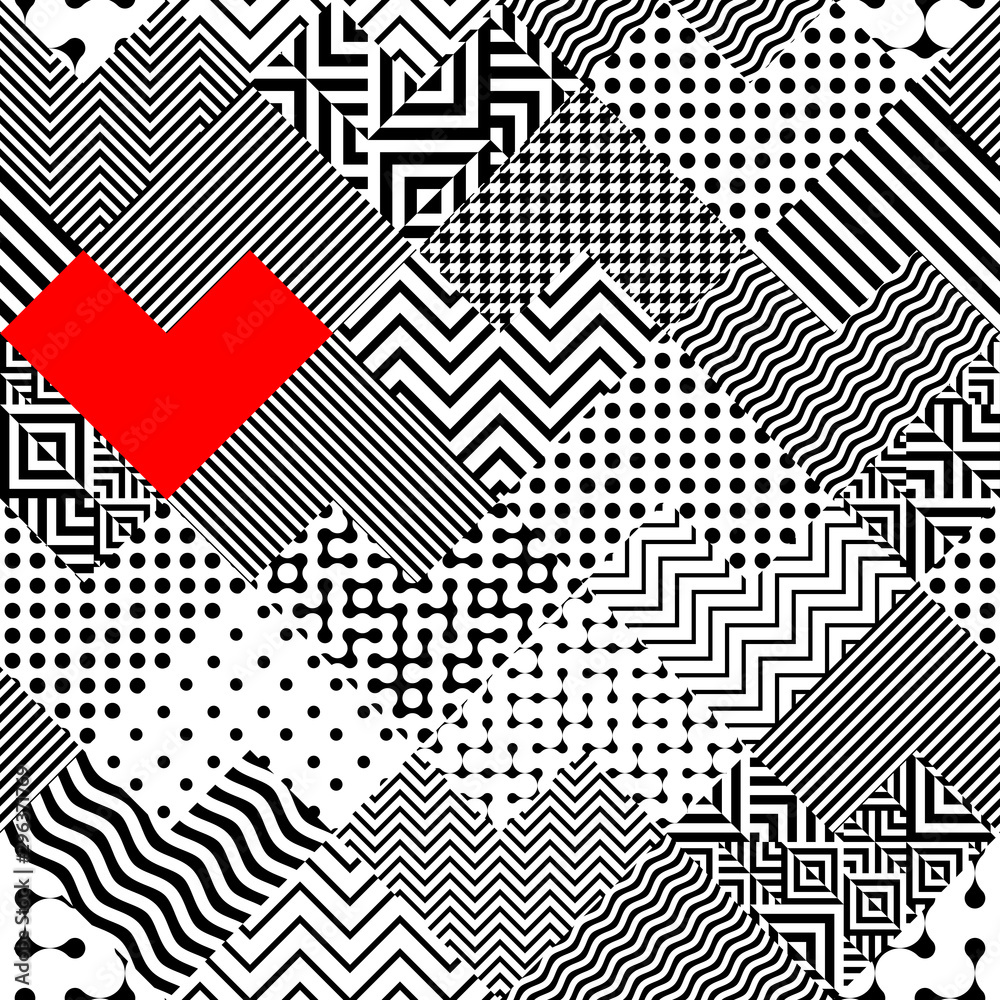 Seamless pattern. Geometric pattern in patchwork collage style. Vector image. Seamless pattern. Geometric pattern in patchwork collage style. Vector image.