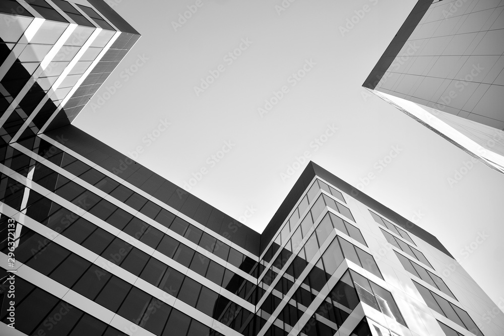 Fototapeta premium Modern city office building exterior. Black and white.