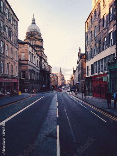 View of street and buildings on the Royal Mile, Edinburgh, Scotland photo