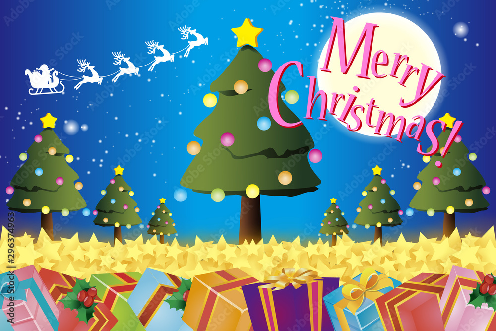 ベクターイラスト背景 メッセージカード クリスマスツリー もみの木 ハッピーパーティー 無料素材 青 Stock ベクター Adobe Stock