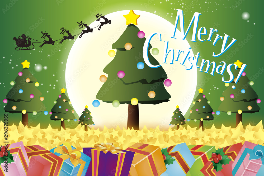 イラスト背景壁紙 グリーティングカード メリークリスマス ツリー もみの木 パーティー素材 無料 緑 Stock Vector Adobe Stock