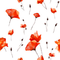 Acrylglasbilder Mohnblumenmuster Florales Mohnmuster Aquarell Illustration  © Seinary