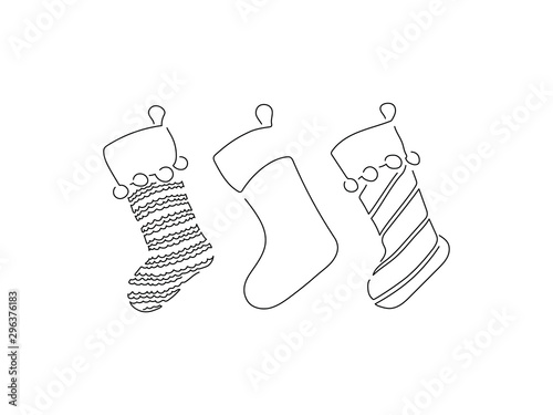 Christmas socks isolated line drawing, vector illustration design. Christmas collection.