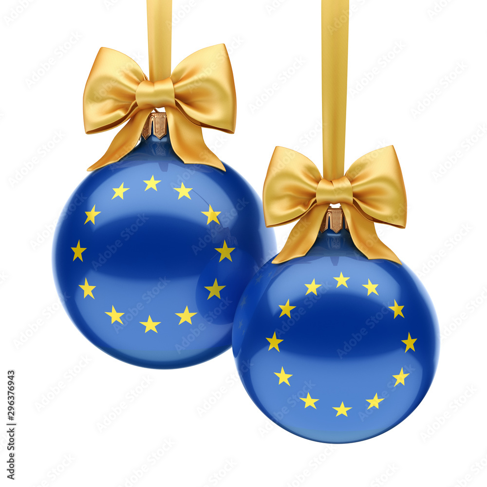 3D rendering Christmas ball with the flag of European union 3D rendering Christmas ball with the flag of European union