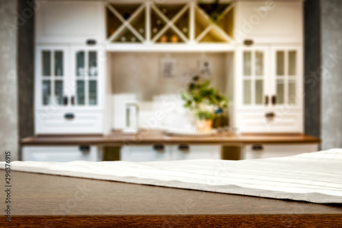 Table background of free space and kitchen interior 