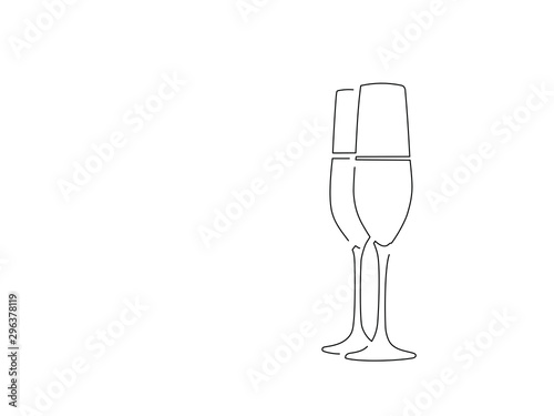 Champagne glasses isolated line drawing, vector illustration design. Christmas collection.