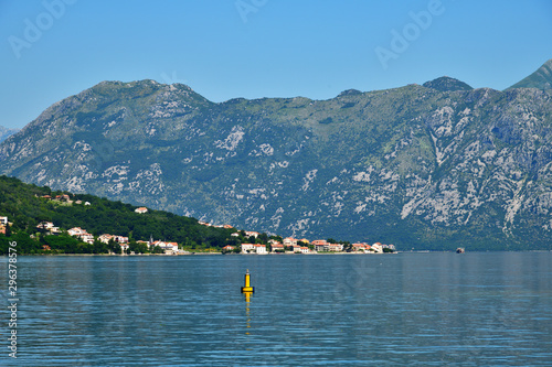 Fragment of the Bay of Kotor with houses on shore, Montenegro