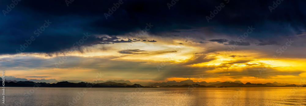 Panoramic Landscape over Ocean, Mountains, 