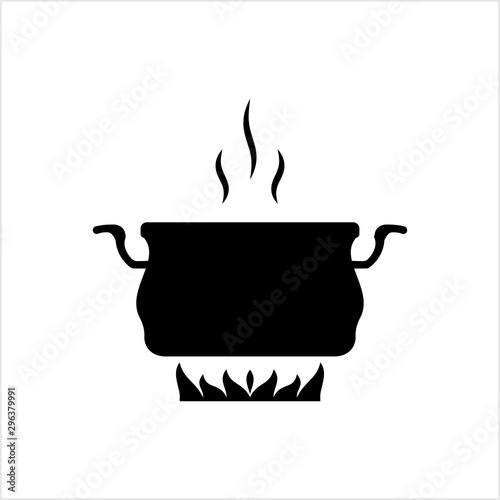 Pan Heating Icon, Frying Pan On Fire Icon