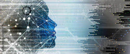 Quantum processing. Deep learning artificial intelligence. Future new technology  for business or science presentation