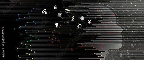 Quantum processing. Deep learning artificial intelligence. Future new technology  for business or science presentation