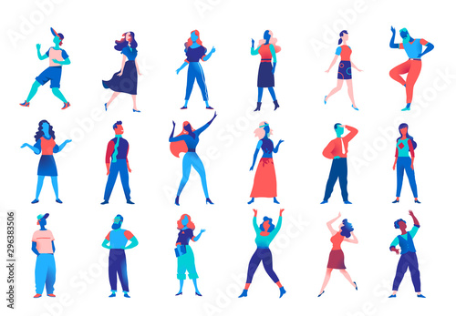 Collection of vector male and female characters for character animation. Company men women avatars isolated on white background. Vector illustration