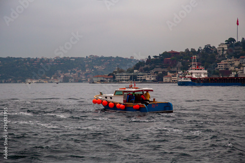 Fishing boat Middle of the İstanbul Bosphorus sea  