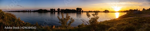 Beautiful sunset with reflections in the river danube near Metten, Bavaria, Germany