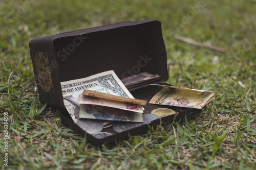 Money box in grass