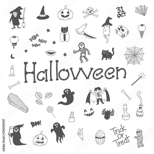 Fototapeta Naklejka Na Ścianę i Meble -  Halloween doodle black and white