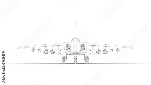 Fotografía Line illustration of a modern fighter jet airplane isolated in white studio